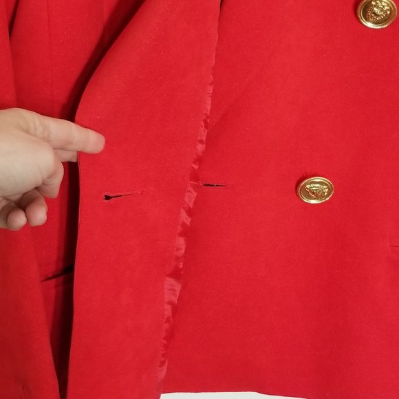 Vintage Faux Red Suede Blazer Princess Diana Gold Retro Buttons Classic 90's - Picture 5 of 9